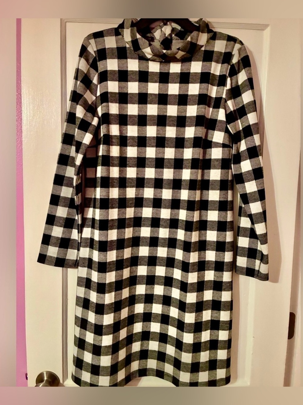Talbots Black and White Buffalo Plaid Long Sleeve Dress
